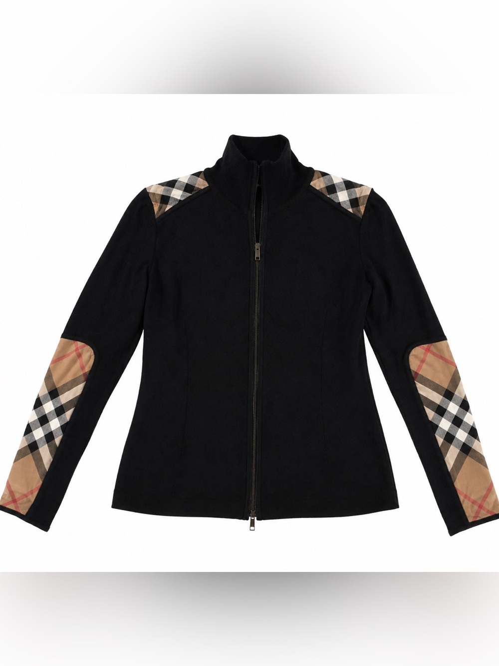 Burberry London Black Nova Check Elbow Patch Double Zip Cardigan S